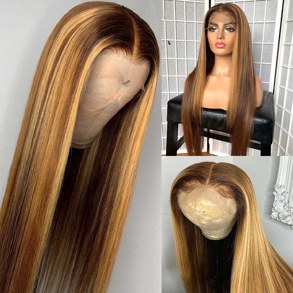 Cheap Peruvian Human Hair Lace Front Wig P4/27 Ombre Colored Highlight Wig Human Hair For Black Women Hd Lace Frontal Wig Vendor
