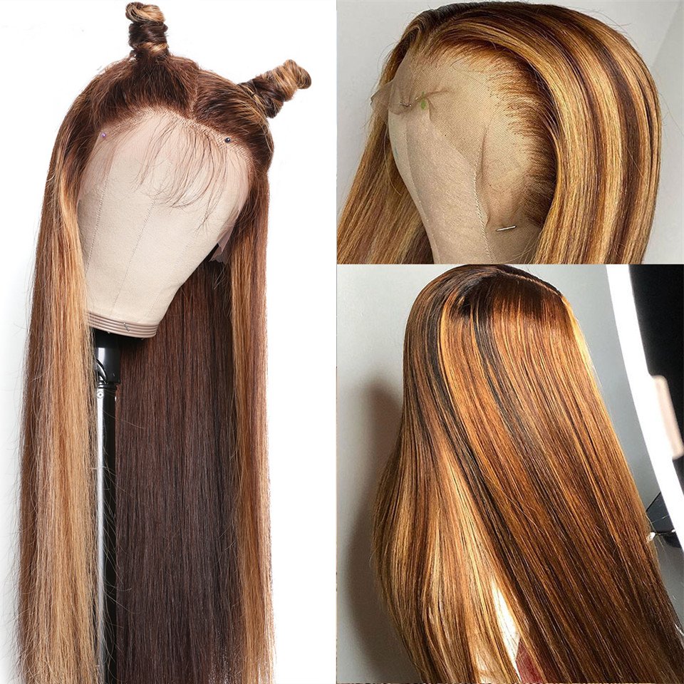 Cheap Peruvian Human Hair Lace Front Wig P4/27 Ombre Colored Highlight Wig Human Hair For Black Women Hd Lace Frontal Wig Vendor