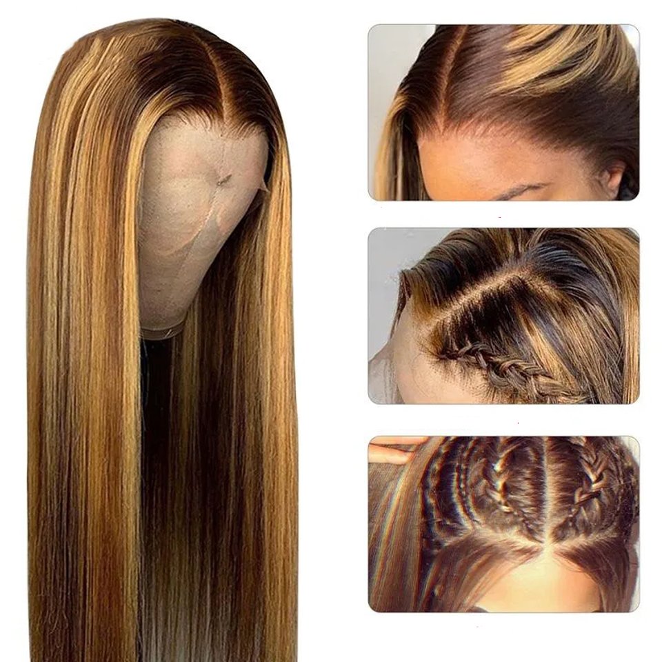Cheap Peruvian Human Hair Lace Front Wig P4/27 Ombre Colored Highlight Wig Human Hair For Black Women Hd Lace Frontal Wig Vendor