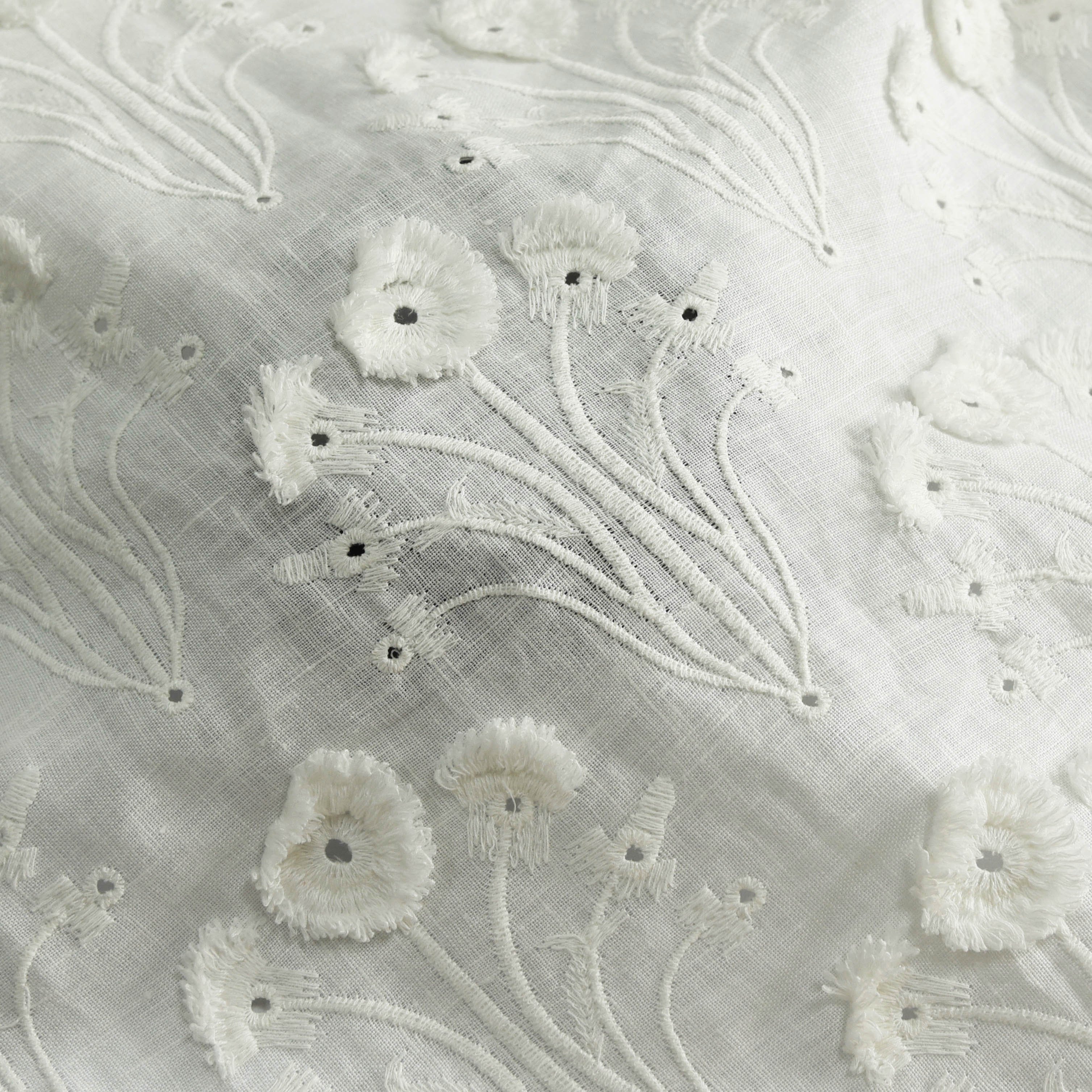 HA-18535 China factory cheap white linen with eyelet lacer cut embroidery fabric for garments
