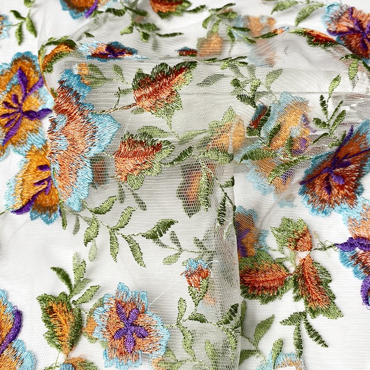 Harvest custom wholesale price embroidery fabric cotton colorful floral embroidery fabric 150 gsm for children wear dress