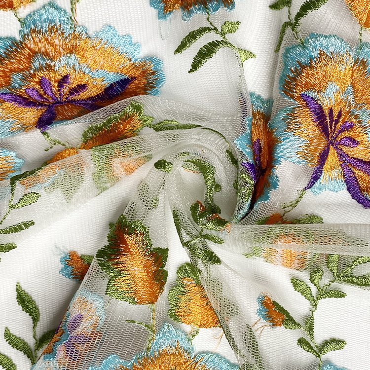 Harvest custom wholesale price embroidery fabric cotton colorful floral embroidery fabric 150 gsm for children wear dress
