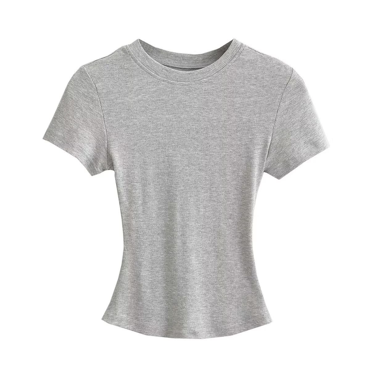 HO Wholesale Rib Knit Crop Top Tshirts For Women Custom Logo Short Tops Ribbed Cotton T Shirt