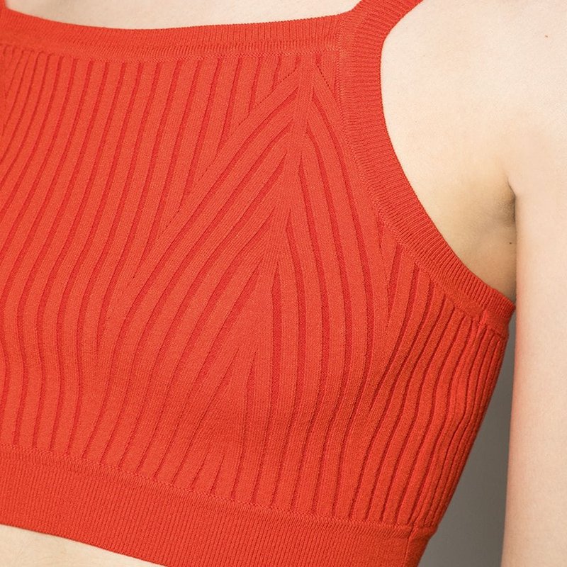 Newly Fashion Sexy Flame Orange Square Neck Knit Crop Top Rib Knit Crop Top Sleeveless Crop Top for Women