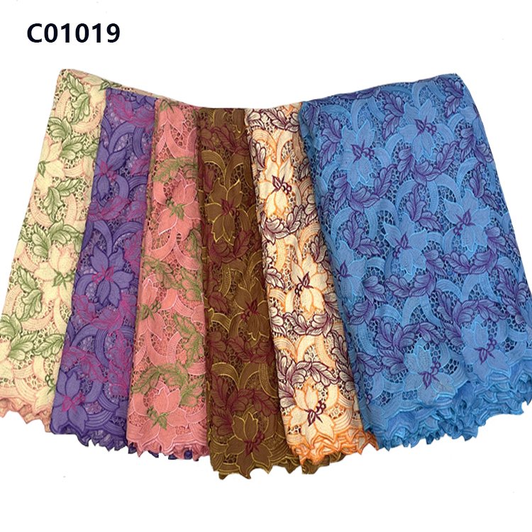 CHOCOO Wholesale Price African Wedding Guipure Lace Fabric Multi-color Watersoluble Cord Lace Fabric
