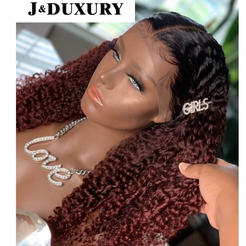 Lace Front Wigs Ombre 99J Red Hair Deep Curly Full Lace Human Hair Wigs for Black Factory Hot Sale High Quality Malaysian Women