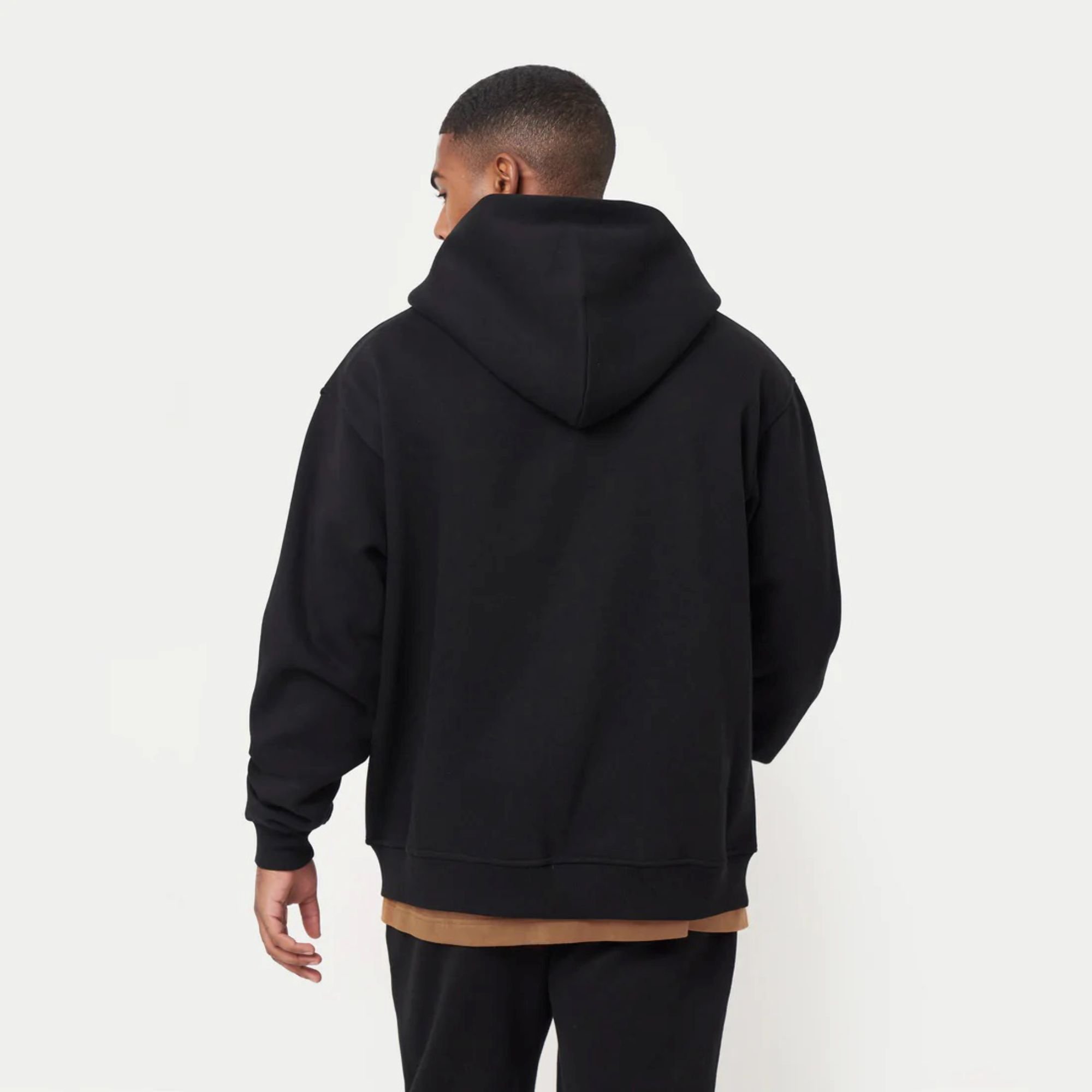 80% Cotton 20% Polyester Dropped shoulders Zip-front style Kangaroo Pockets Ribbed hem and cuffs Mustard Brown Oversized Hoodie