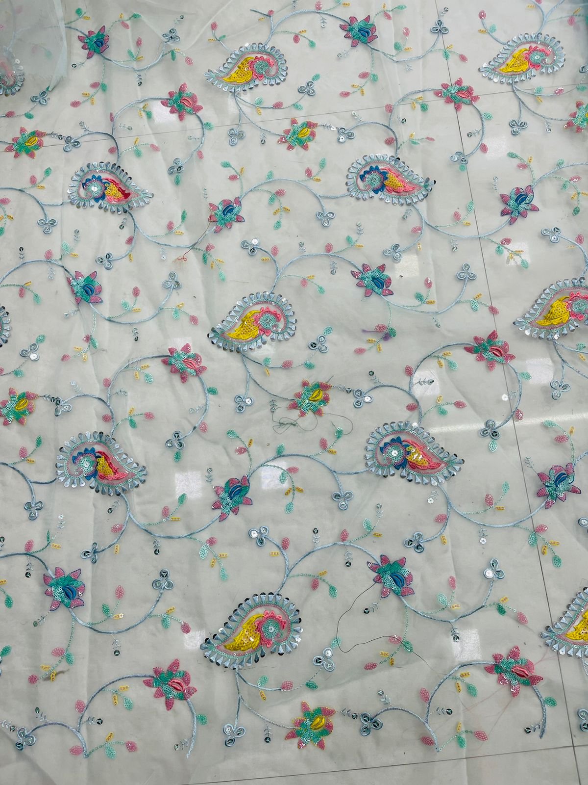 Wholesale Most Selling Cotton Tulle Fabric with Organza Embroidery 4 Sequence for Wedding Clothing from India