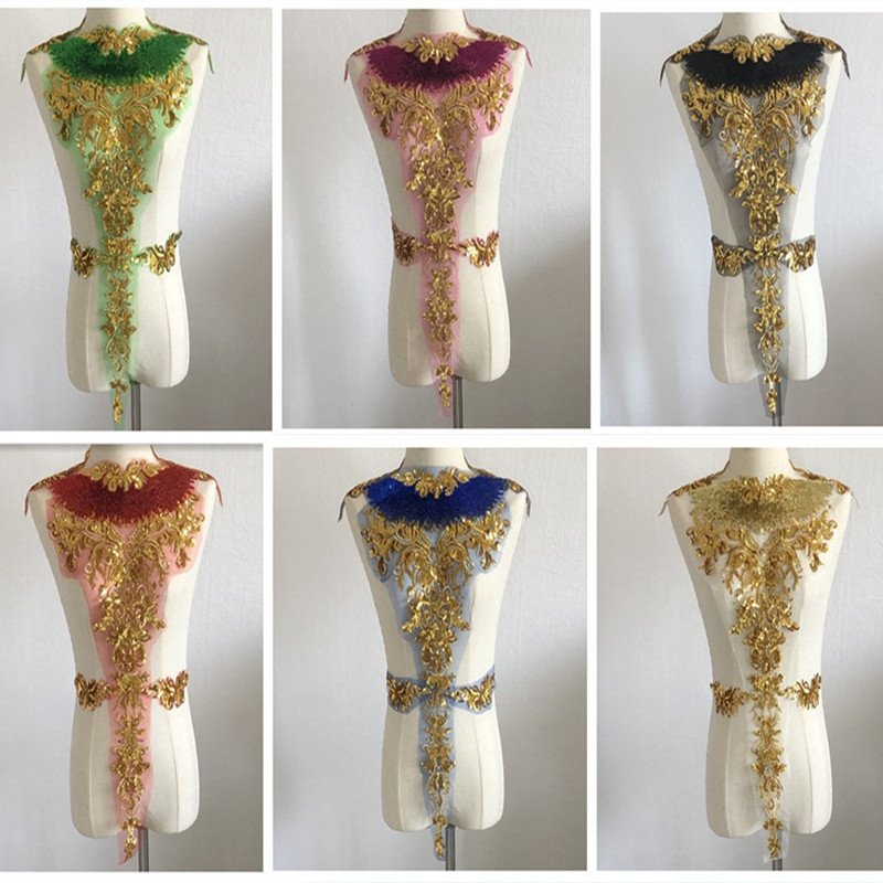 Embroidery patches heavy sequins Collar tulle Neck lace 3 D applique For dress Garment accessories