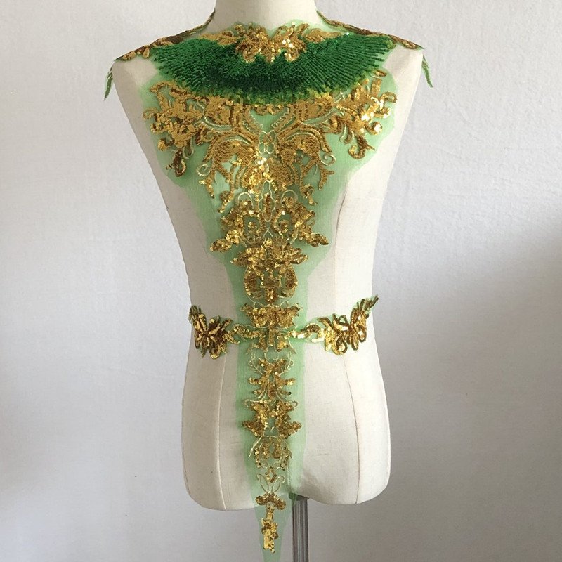 Embroidery patches heavy sequins Collar tulle Neck lace 3 D applique For dress Garment accessories