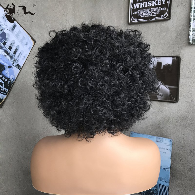 XISHIXIUHAIR Wholesale Price Short Afro Water Wave 4*4 T-art Lace Brazilian Mixed human hair blend lace Wigs For Black Women