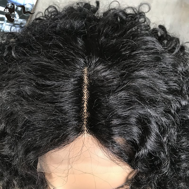 XISHIXIUHAIR Wholesale Price Short Afro Water Wave 4*4 T-art Lace Brazilian Mixed human hair blend lace Wigs For Black Women
