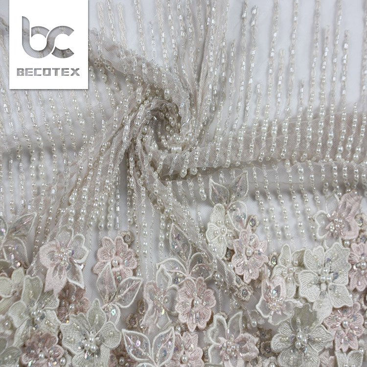 new fashion 3d beaded flower bridal lace fabric for wedding