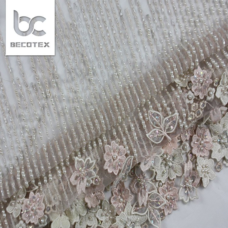 new fashion 3d beaded flower bridal lace fabric for wedding