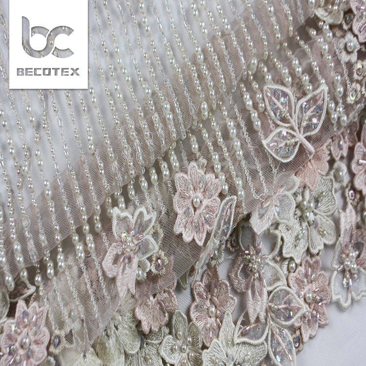 new fashion 3d beaded flower bridal lace fabric for wedding