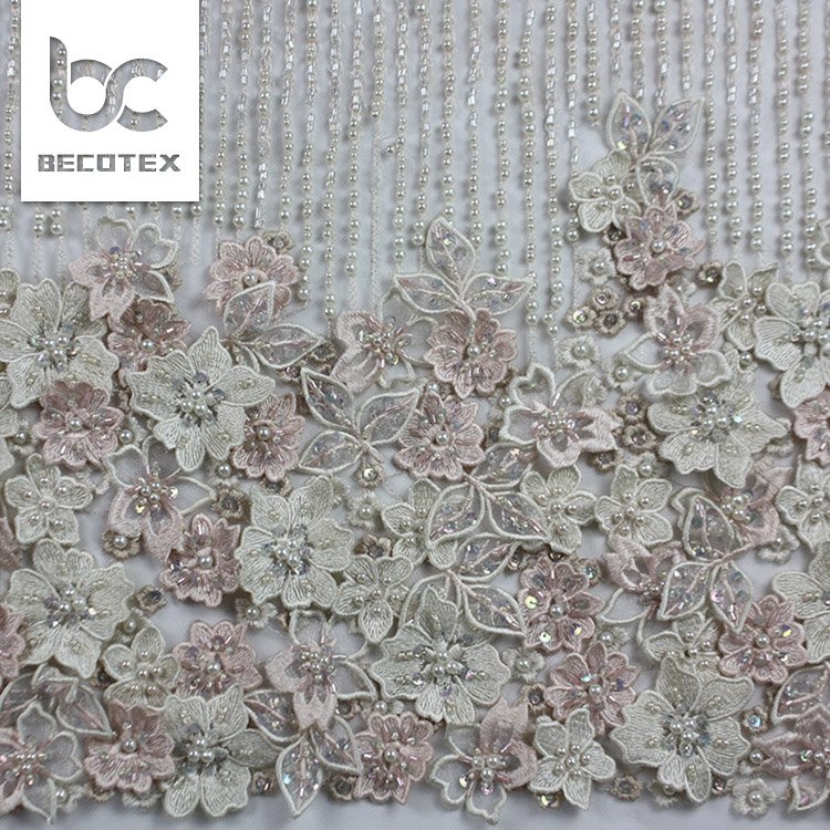 new fashion 3d beaded flower bridal lace fabric for wedding
