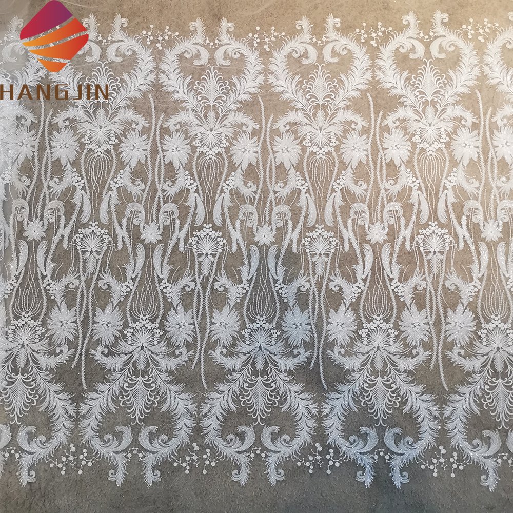 Luxury 3D Bridal Embroidered Lace Fabric White French Lace Fabric Tulle Heavy Beaded Laces For Wedding Dresses