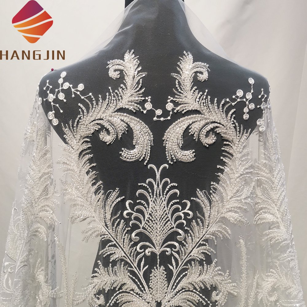Luxury 3D Bridal Embroidered Lace Fabric White French Lace Fabric Tulle Heavy Beaded Laces For Wedding Dresses