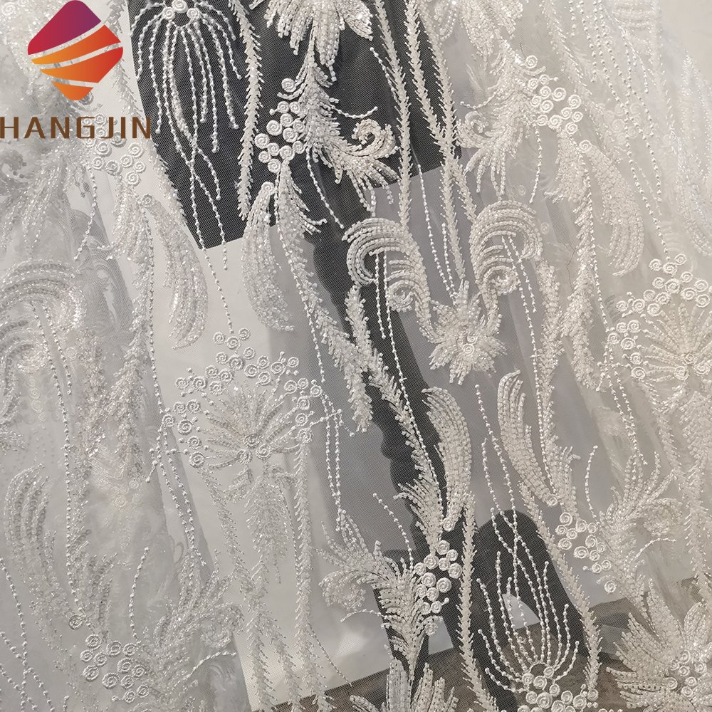 Luxury 3D Bridal Embroidered Lace Fabric White French Lace Fabric Tulle Heavy Beaded Laces For Wedding Dresses