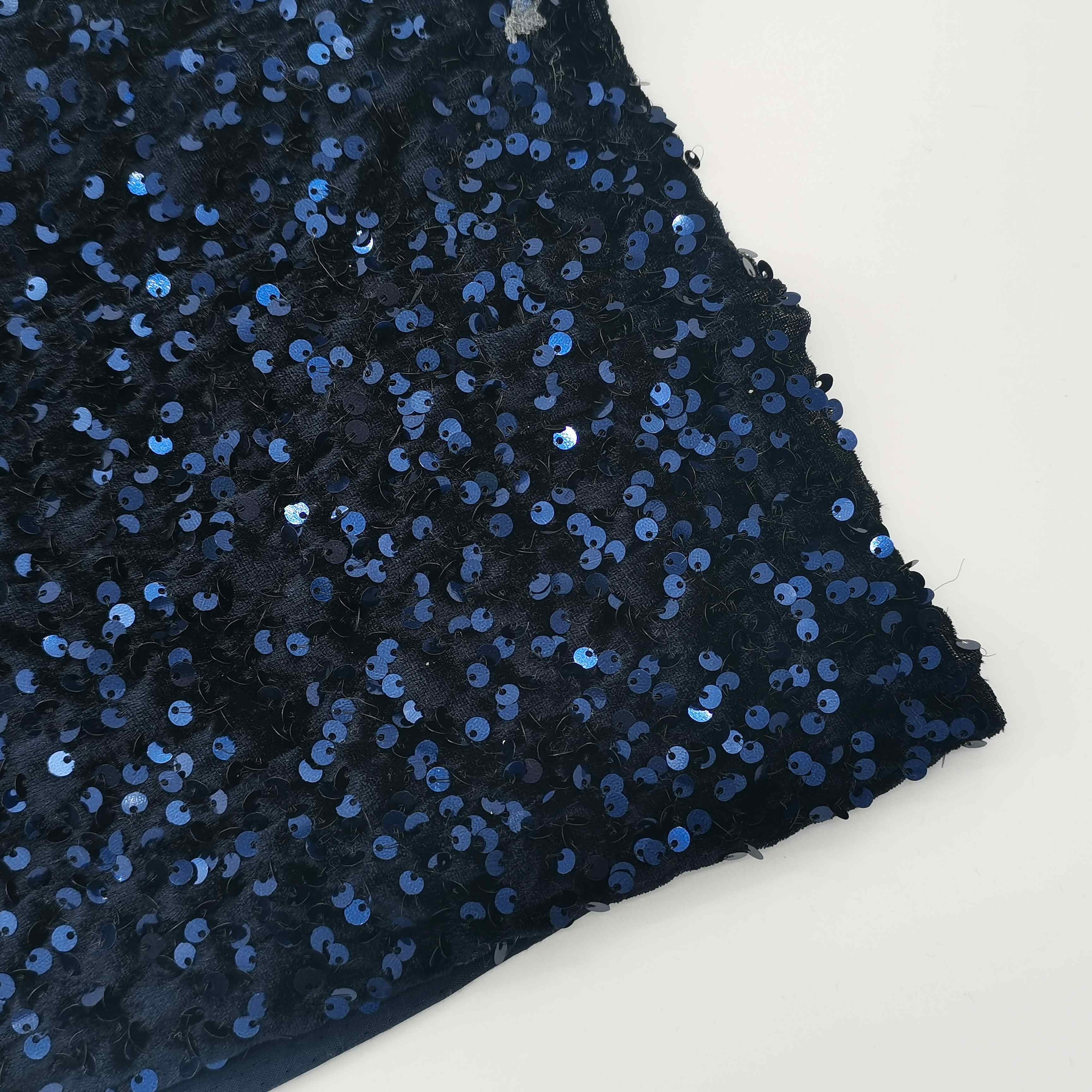 Hot sale navy color shing velvet stretch sequins embroidery fabric for wedding and evening fabric