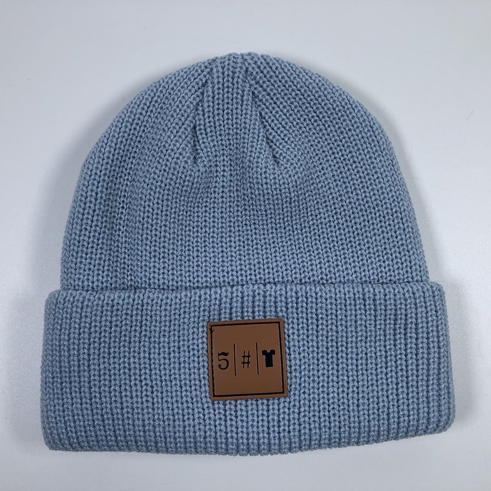 Custom skull cap beanies with leather patches Unisex vintage outdoor warm winter hats High quality blank knitted ribbed beanie
