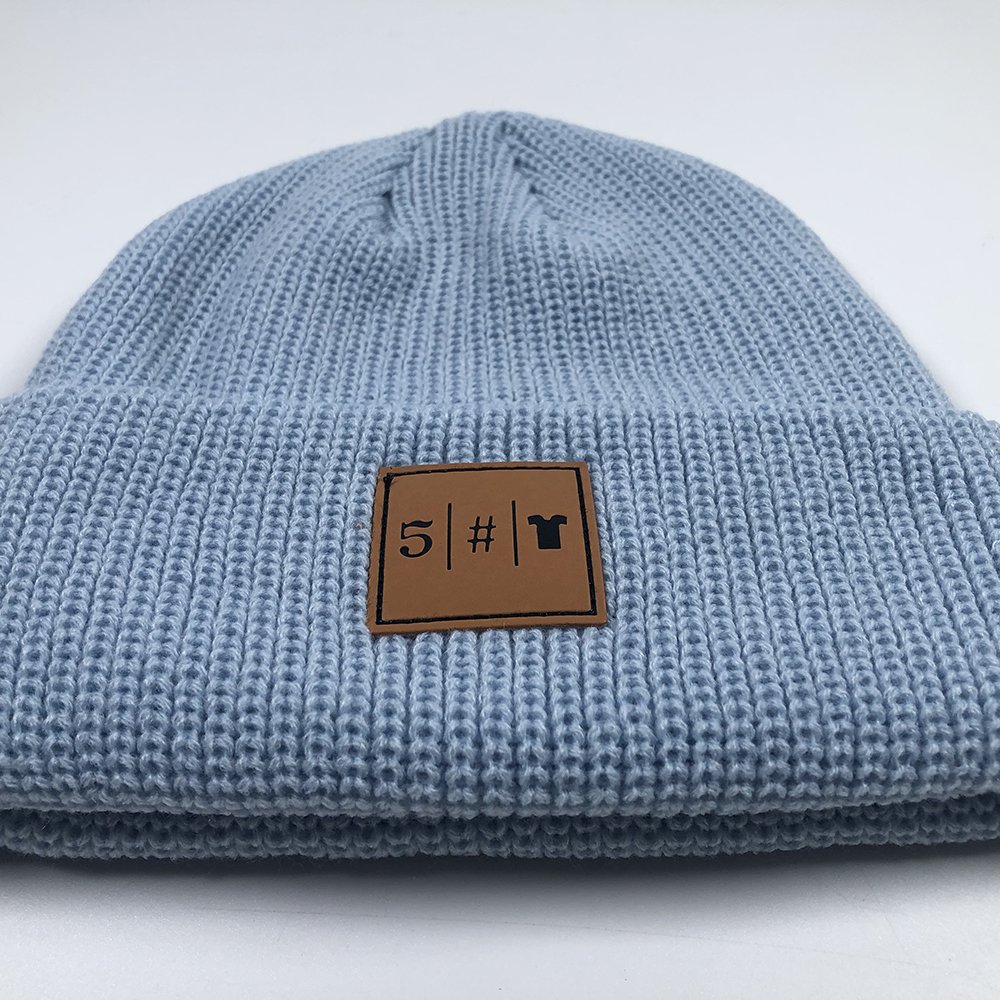 Custom skull cap beanies with leather patches Unisex vintage outdoor warm winter hats High quality blank knitted ribbed beanie