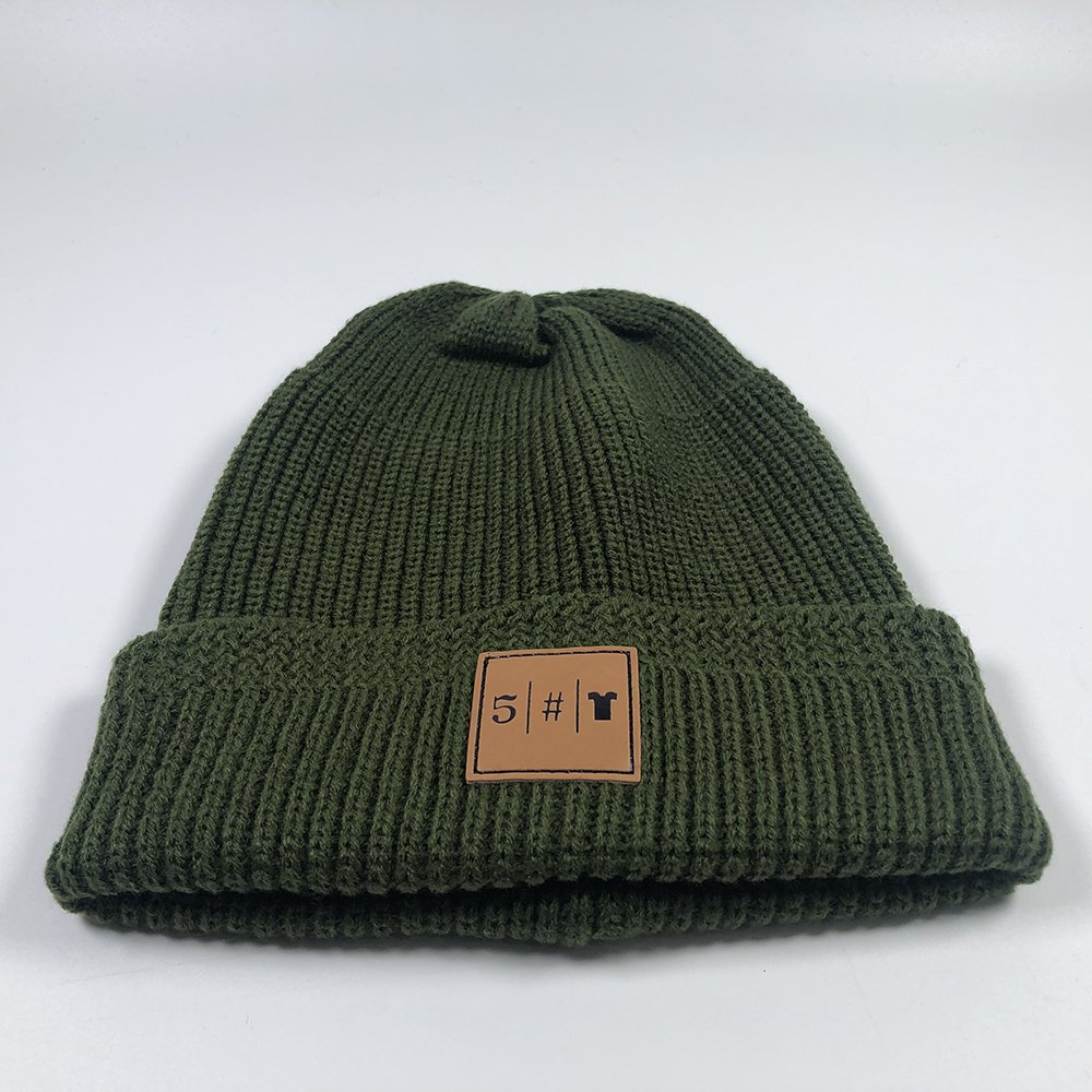 Custom skull cap beanies with leather patches Unisex vintage outdoor warm winter hats High quality blank knitted ribbed beanie