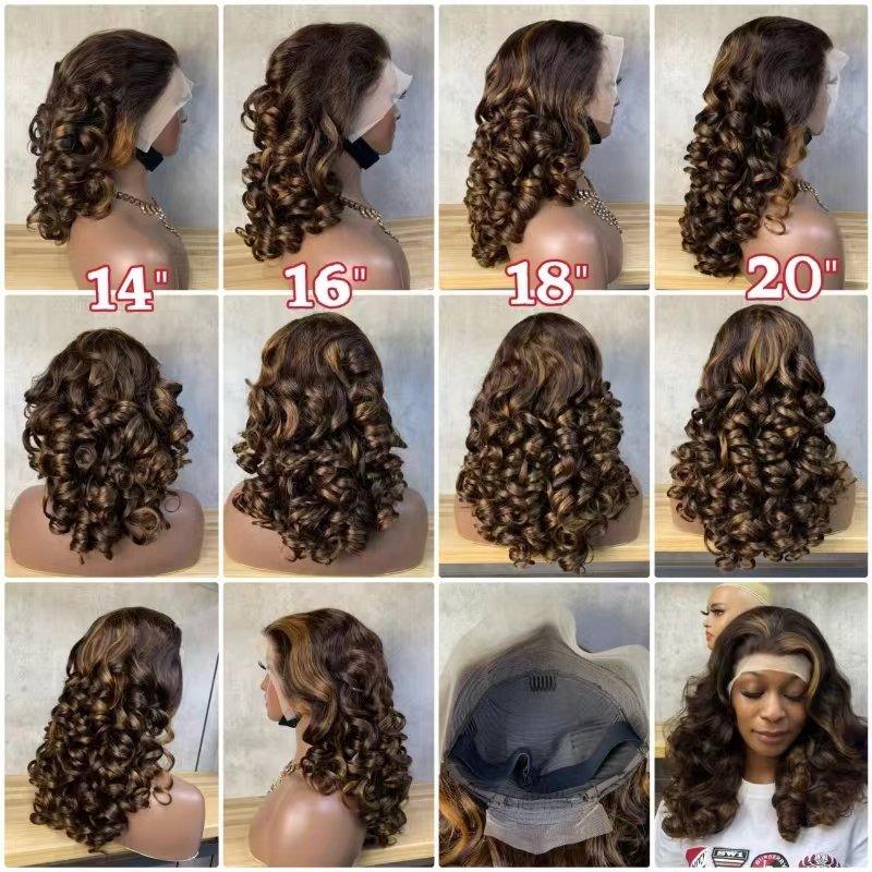 250 Density Transparent Glueless Full Hd Lace Wigs,highlight kinky curly Hair Wigs, Raw Remy 13X4 Lace Front Human Hair Wigs