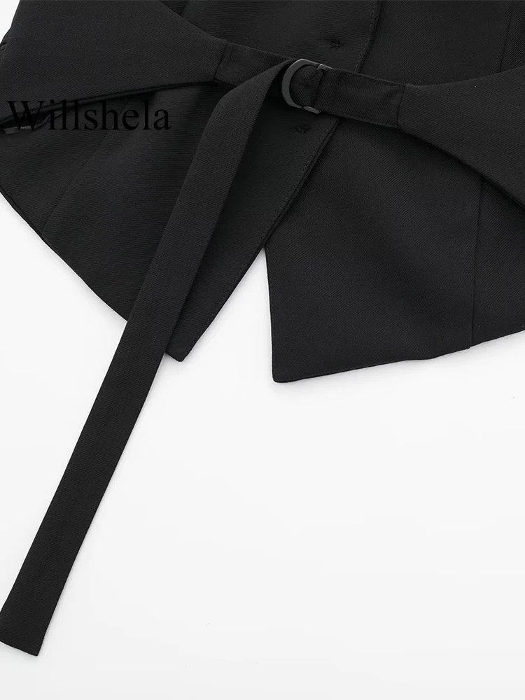 Women Fashion Black Backless Lace Up Waistcoats Vintage Halter Neck Sleeveless Jackets Female Chic Lady Tank Tops