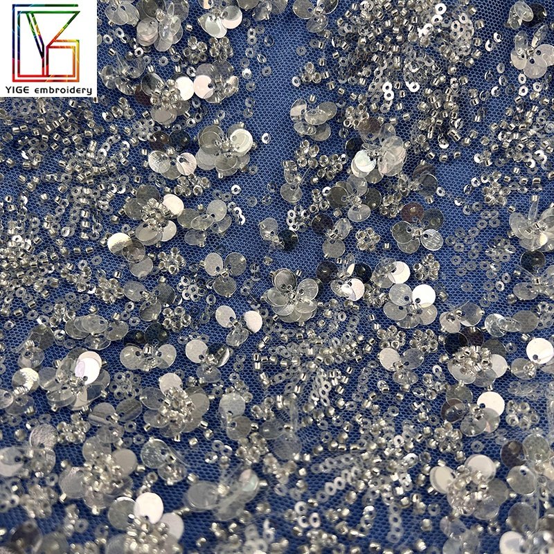 New Luxury 3d embroidered tulle sequins lace african women wedding Mesh beaded wedding dress lace fabric