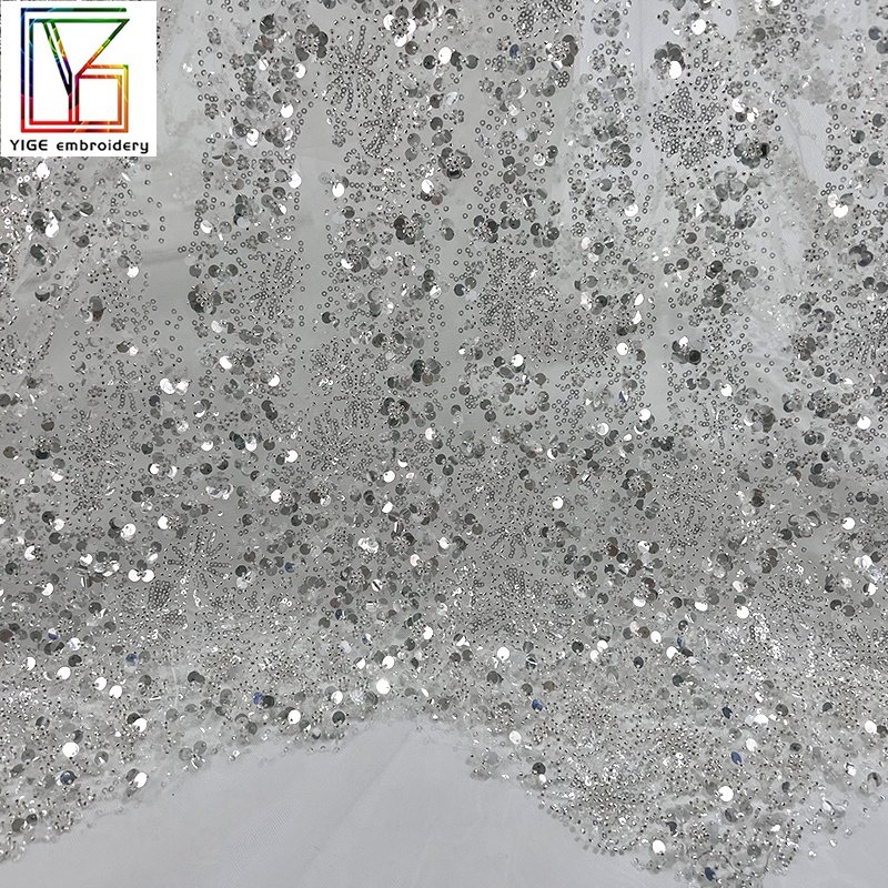 New Luxury 3d embroidered tulle sequins lace african women wedding Mesh beaded wedding dress lace fabric