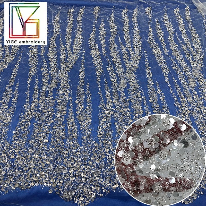 New Luxury 3d embroidered tulle sequins lace african women wedding Mesh beaded wedding dress lace fabric