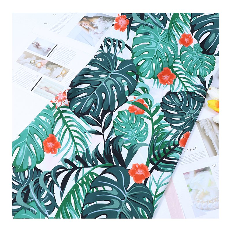 Tropical rain forest wind beach pants beach wear polyester calico leaf pattern dress fabric