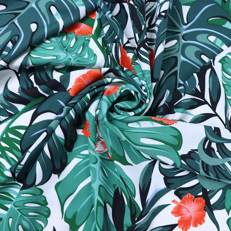 Tropical rain forest wind beach pants beach wear polyester calico leaf pattern dress fabric
