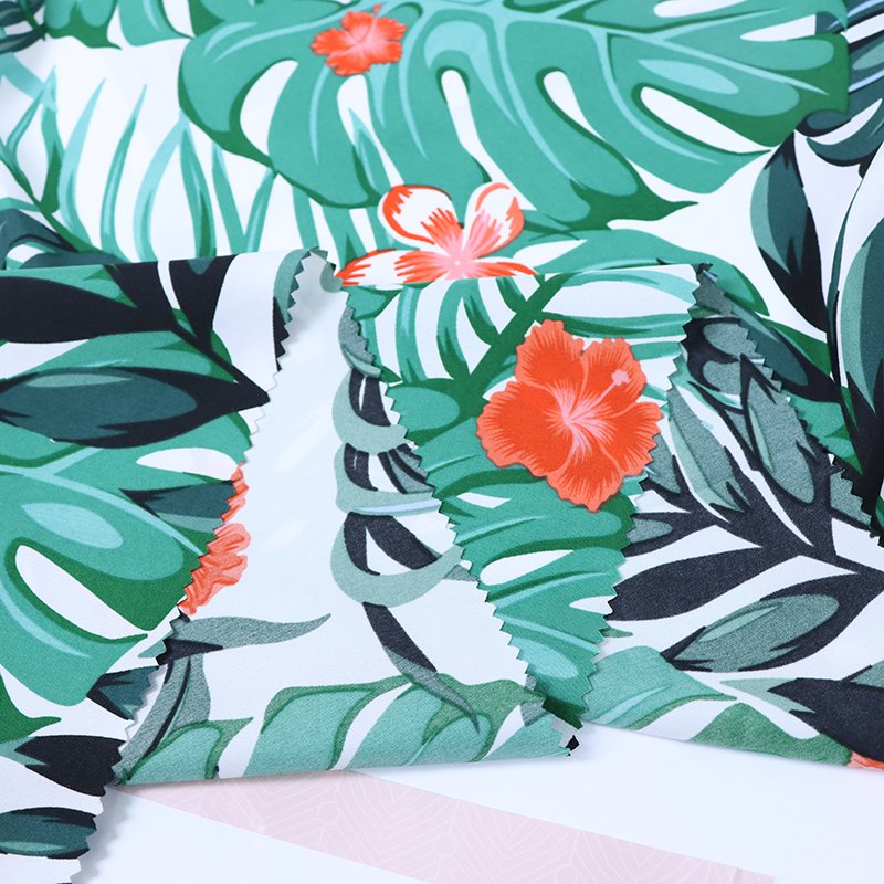 Tropical rain forest wind beach pants beach wear polyester calico leaf pattern dress fabric