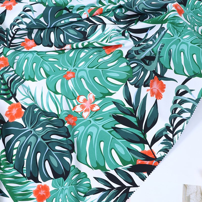 Tropical rain forest wind beach pants beach wear polyester calico leaf pattern dress fabric