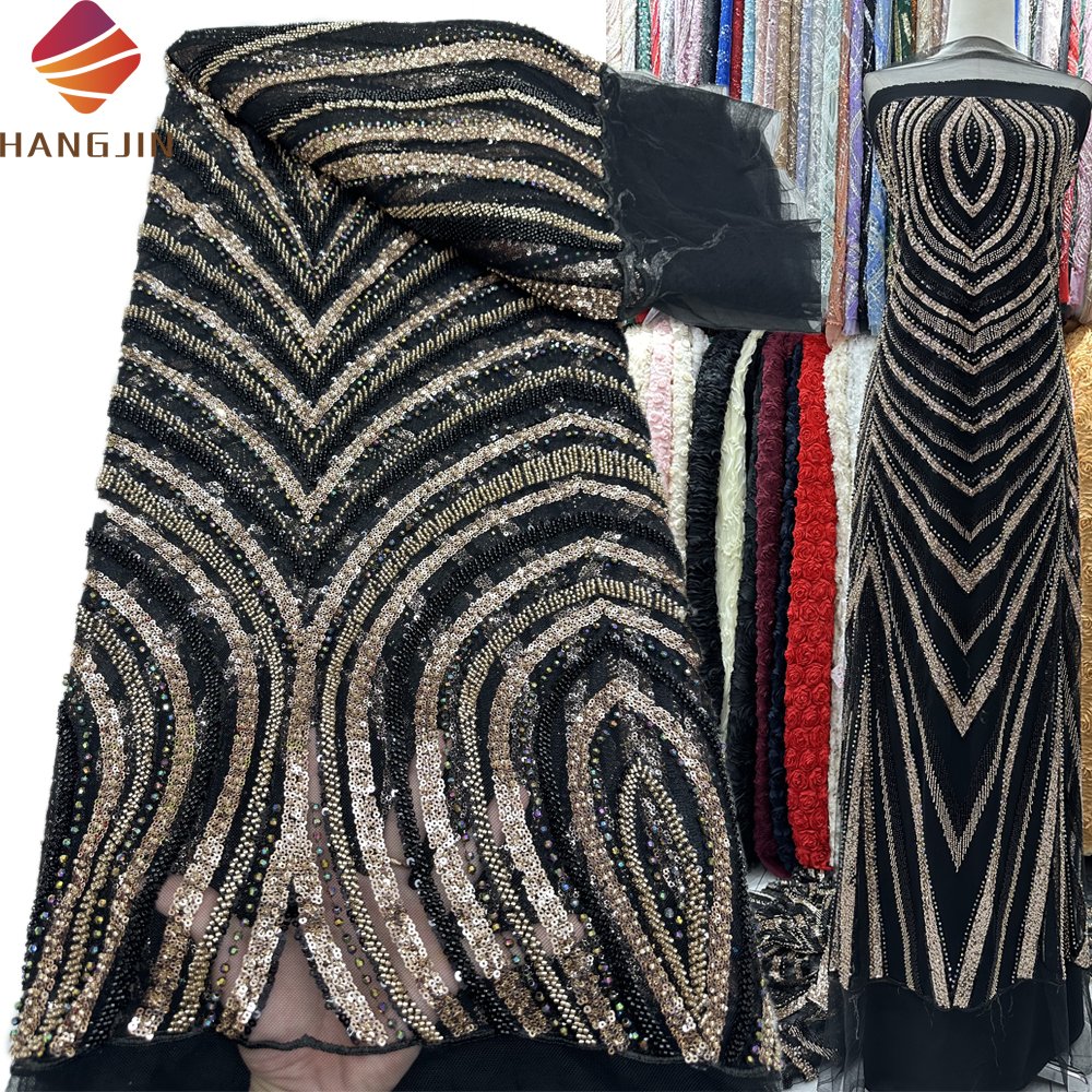 Luxurious Crystal Beaded Tulle Lace Fabric For Wedding Dress With Sequins African Lace Fabric Embroidery Lace