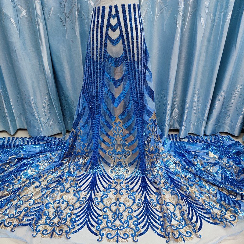 Embroidered Flower Wedding Polyester Organza Tulle Mesh Guipure Bridals Party Lace Fabrics With Sequins