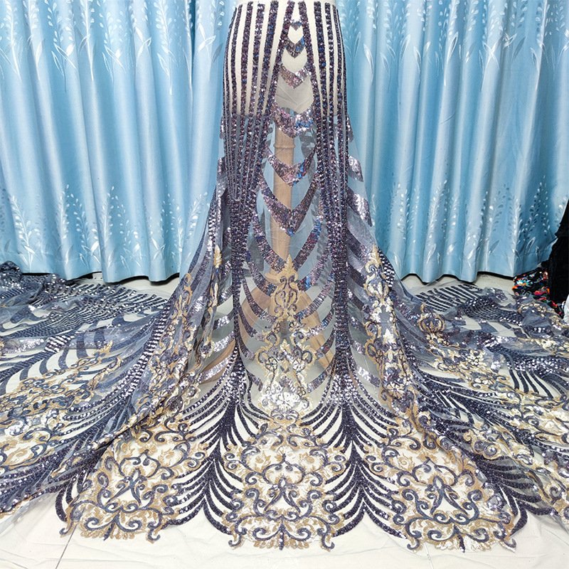 Embroidered Flower Wedding Polyester Organza Tulle Mesh Guipure Bridals Party Lace Fabrics With Sequins