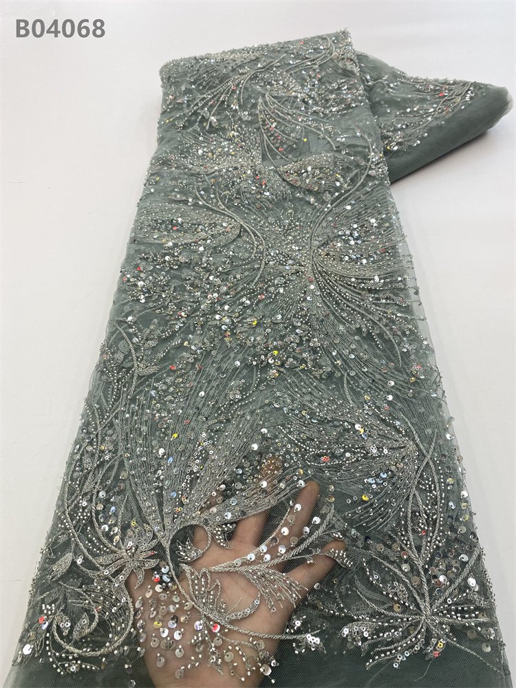 Handmade Heavy Beads Embroidery Lace Hoh Lace Fabrics African Guipure Fabric