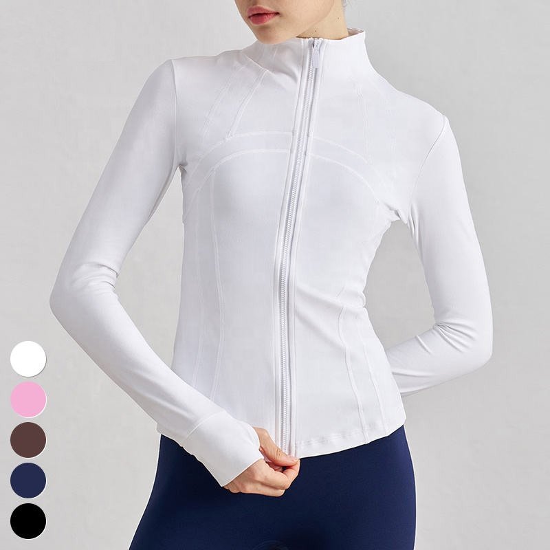 Women's Slim Activewear Stand Up Collar Thumb Hole Running Tops Women Gym Fitness Workout Jackets Long Sleeve Zipper Yoga Jacket