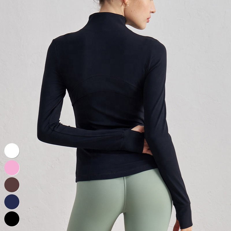 Women's Slim Activewear Stand Up Collar Thumb Hole Running Tops Women Gym Fitness Workout Jackets Long Sleeve Zipper Yoga Jacket