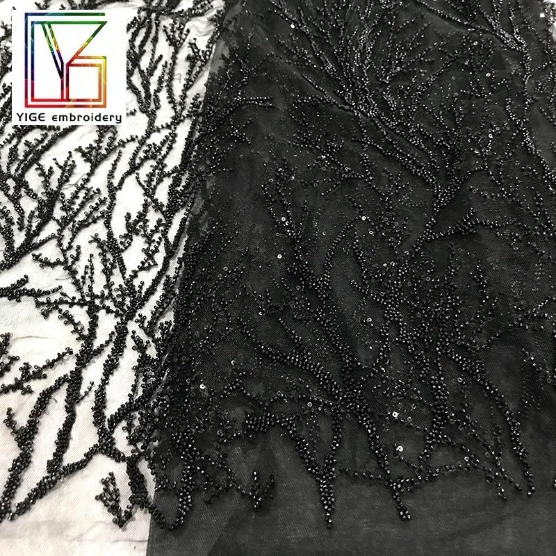 New french Bridal tulle beaded fabrics with Luxury beads and shiny sequins mesh lace for party dress