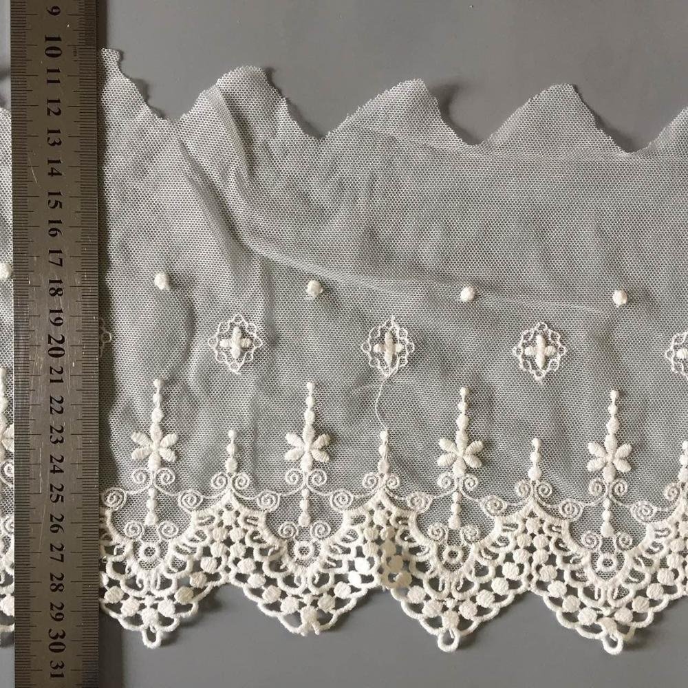 Multi use fabric with cutwork embroidery lace in white color