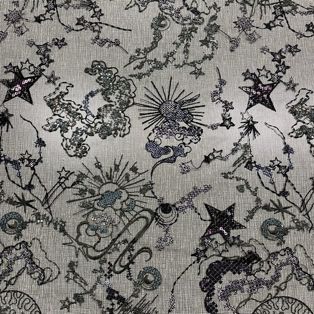 High quality luxury black embroidery 3D floral sequin full pattern tulle lace fabrics for dress