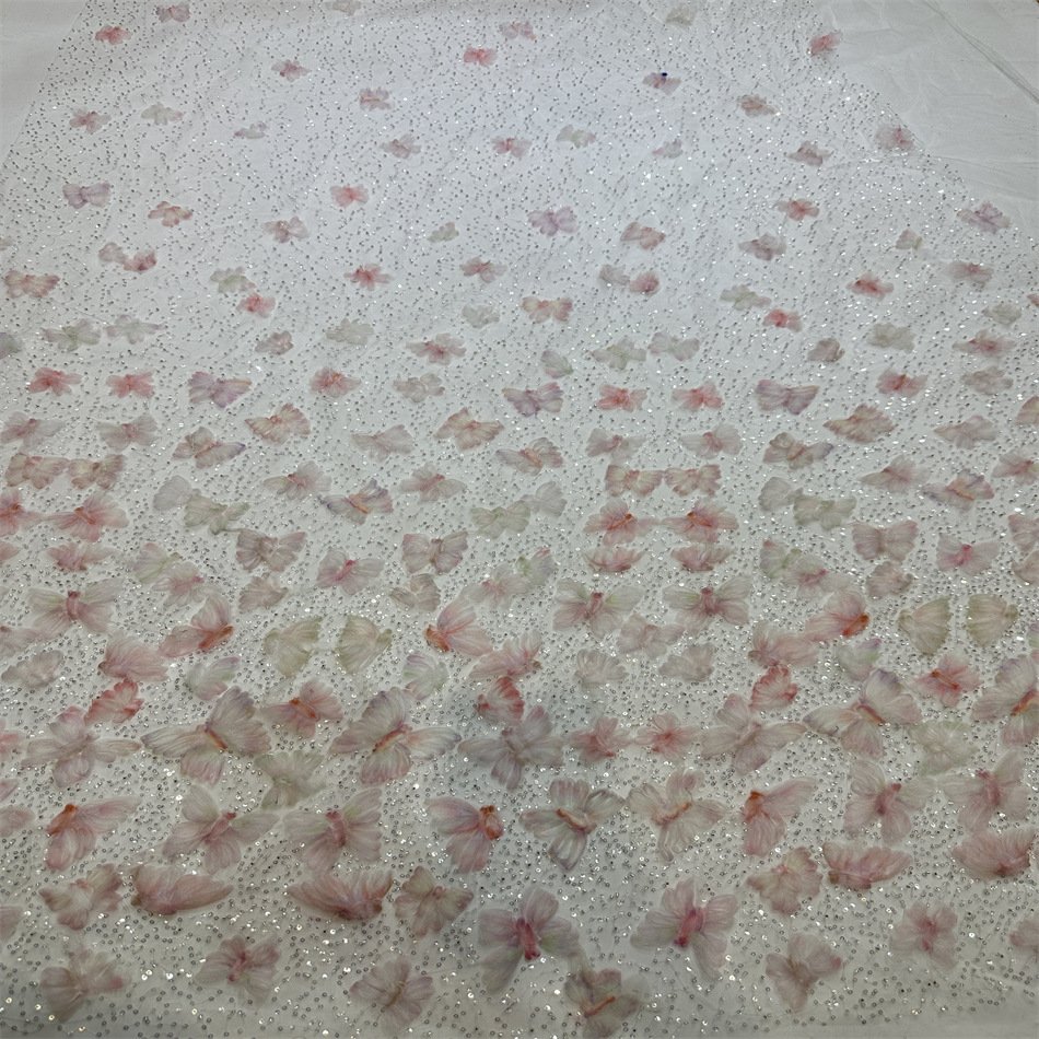 Embroidery Fabric luxury design pink polyester embroidered french nigerica wedding bridal dress cloth