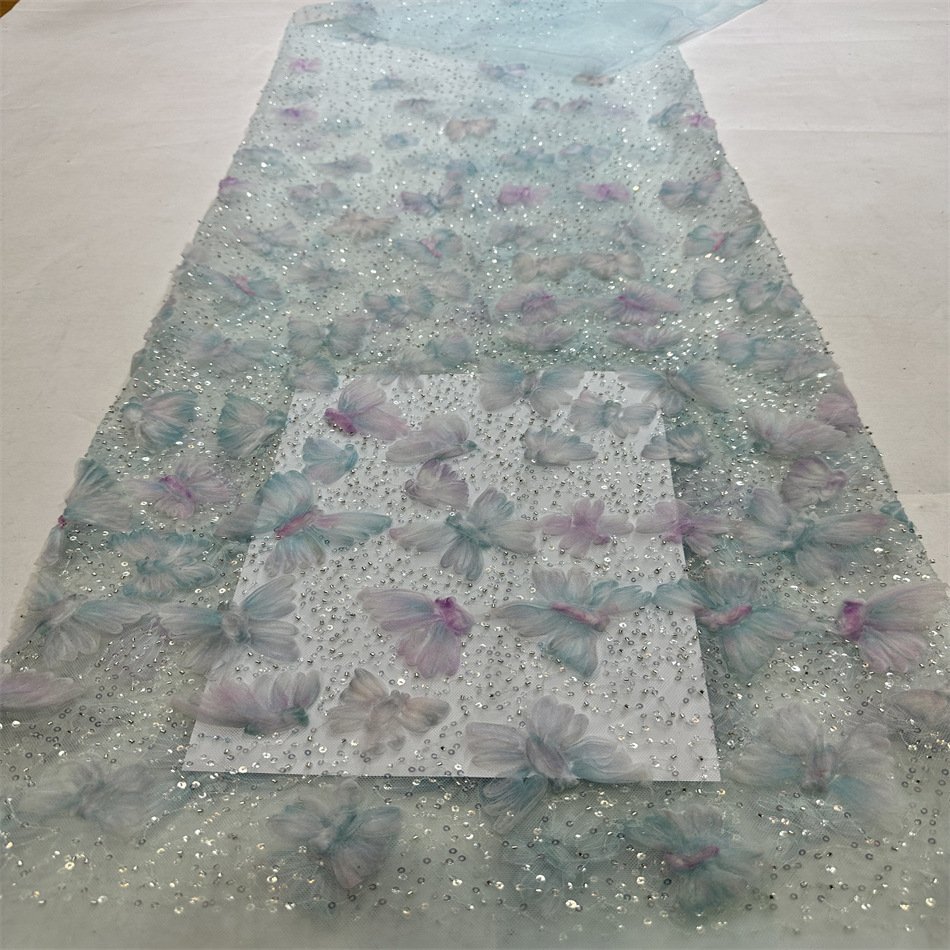 Embroidery Fabric luxury design pink polyester embroidered french nigerica wedding bridal dress cloth