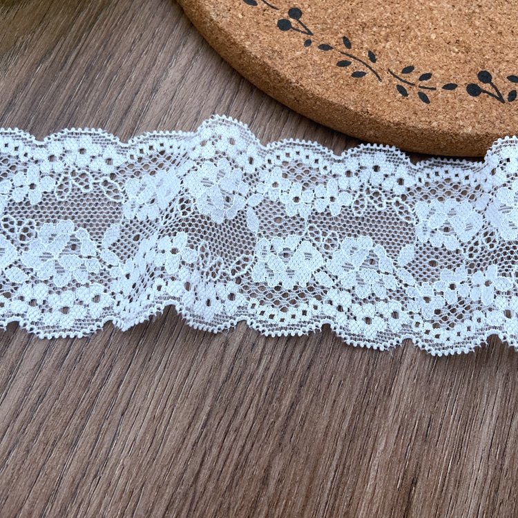Zeal Colorful Lace Elastic Narrow Trim Fabric 5 Yards Swiss Voile Hoh Dubai Tokay Chiffon French for Decoration Made of Nylon