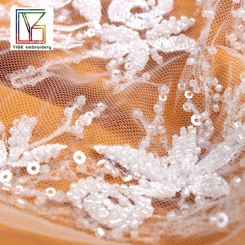 New french white 3d shining beaded with sequins flower fabric lace for wedding bridal dress fabric