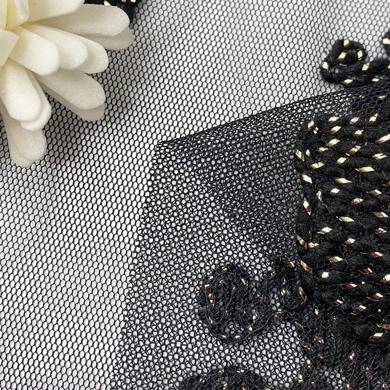 Harvest 100% polyester mesh lurex cord floral all-over embroidery fabric for women dresses party wear